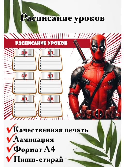Расписание уроков, красный