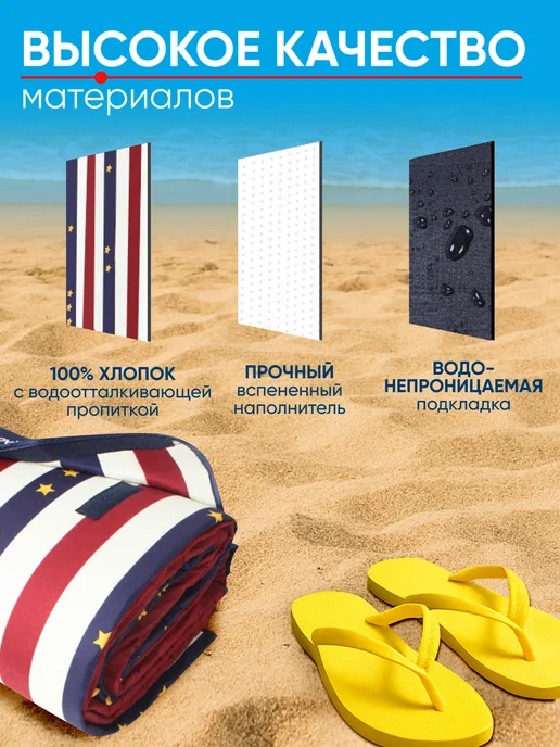 Kitome Пляжный коврик складной для пикника Хлопок, синий, фото 6