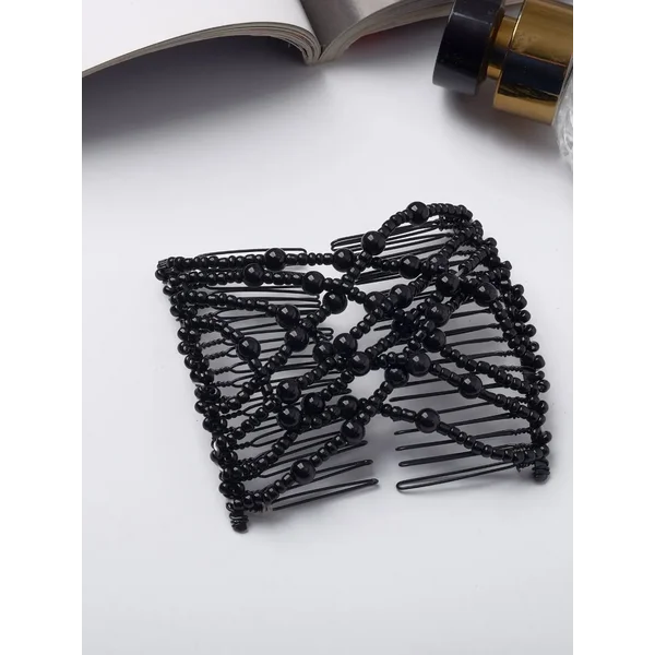 Зажим для волос "Сетка" бусины, 9,5 см, чёрный