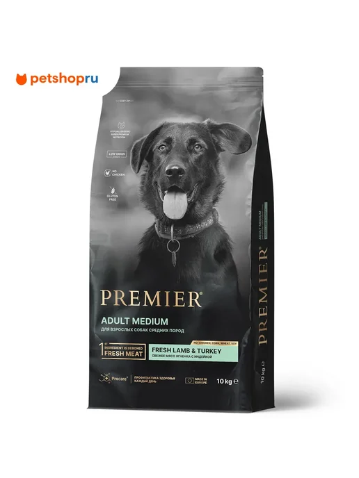Сухой корм PREMIER для собак, средние, индейка, ягненок, 10 кг