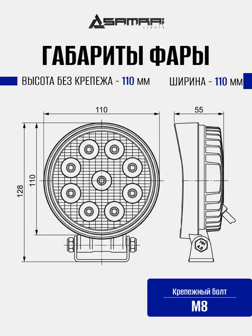 Samrai Lights Светодиодная фара рабочего света 27 Вт круглая (Flood), 27 Вт, фото 3