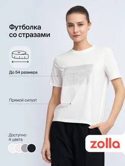 Женская футболка со стразами Zolla 341476772 купить за 1 024 ₽ в интернет-магазине Wildberries
