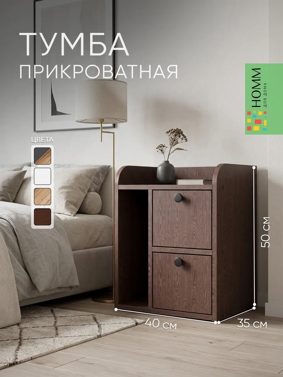 Тумба прикроватная напольная с ящиками венге компактная