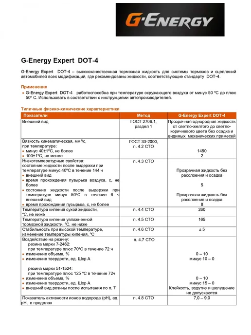 G-ENERGY Тормозная жидкость Джи Энерджи DOT 4 0,455 л, 910 г, фото 2