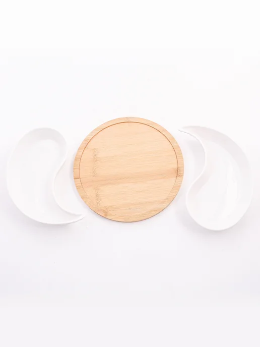 Менажница фарфоровая белая на деревянной подставке - фото 14