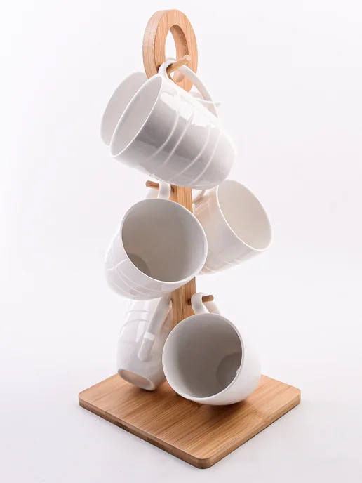 Кружки для чая набор 6 штук фарфор на подставке - фото 6