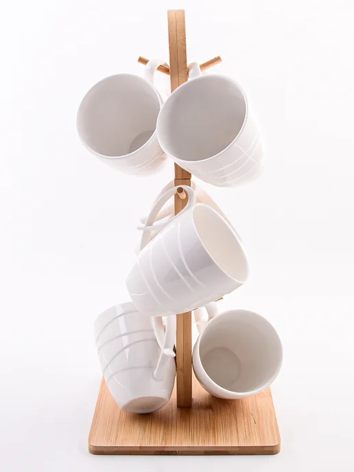 Кружки для чая набор 6 штук фарфор на подставке - фото 7