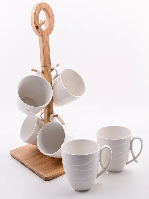 Кружки для чая набор 6 штук фарфор на подставке - фото 8