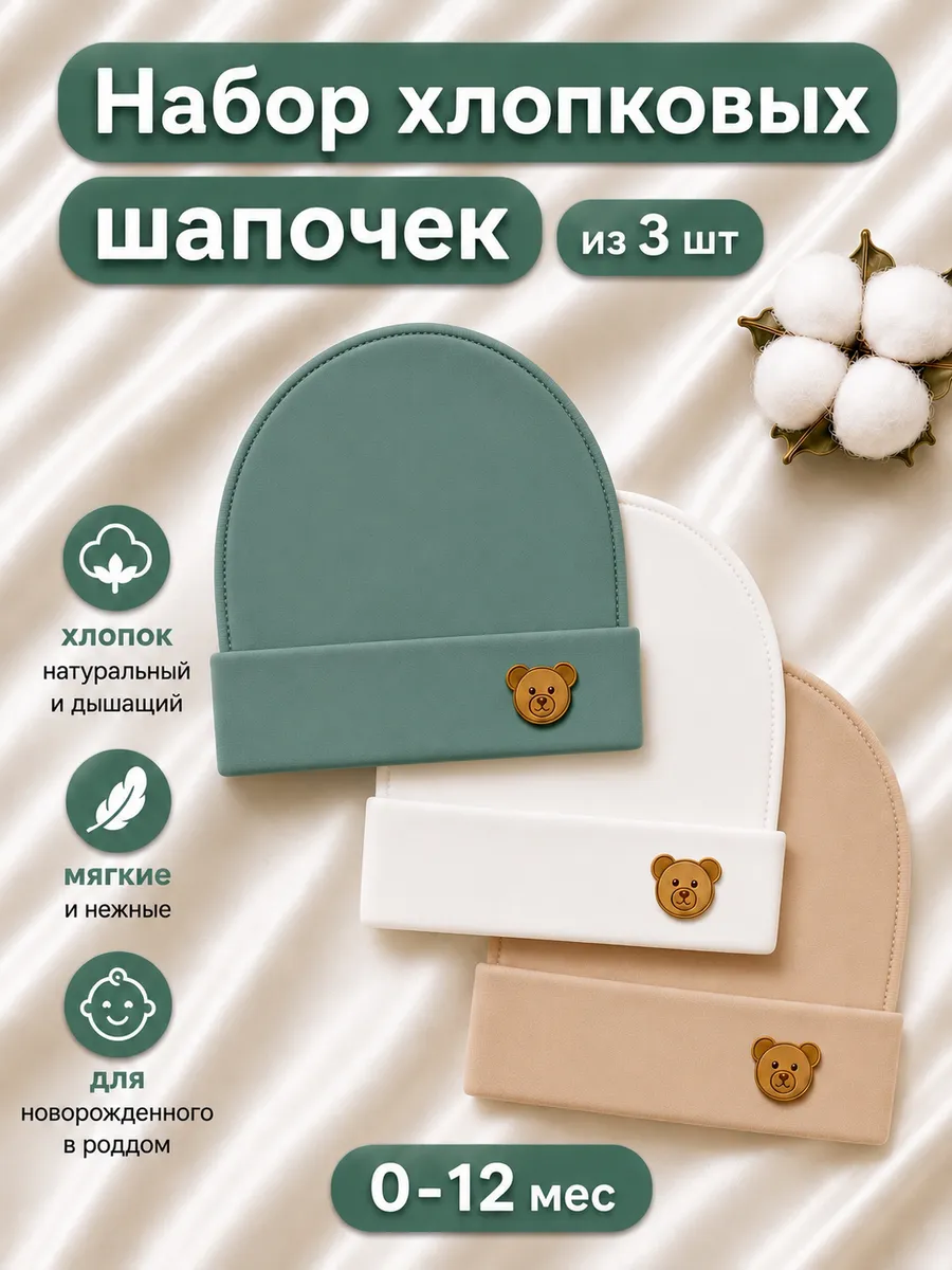Шапочки для новорожденных детские чепчики на выписку