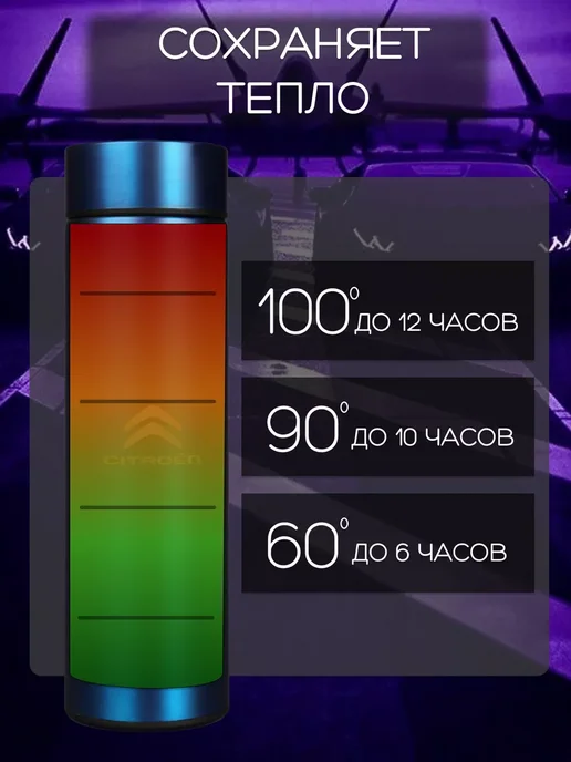 Citroen Сенсорный термос с датчиком температуры Ситроен, синий, фото 4