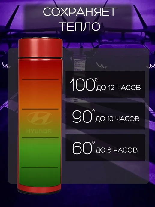 Сенсорный термос с датчиком температуры Хендай HYUNDAI, красный, фото 4
