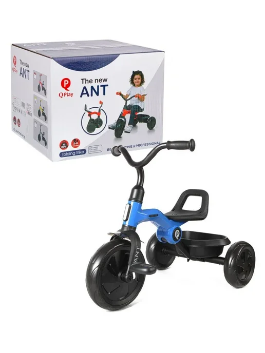 QPlay Трехколесный велосипед Ant+ с ручкой складной детский, синий, фото 5