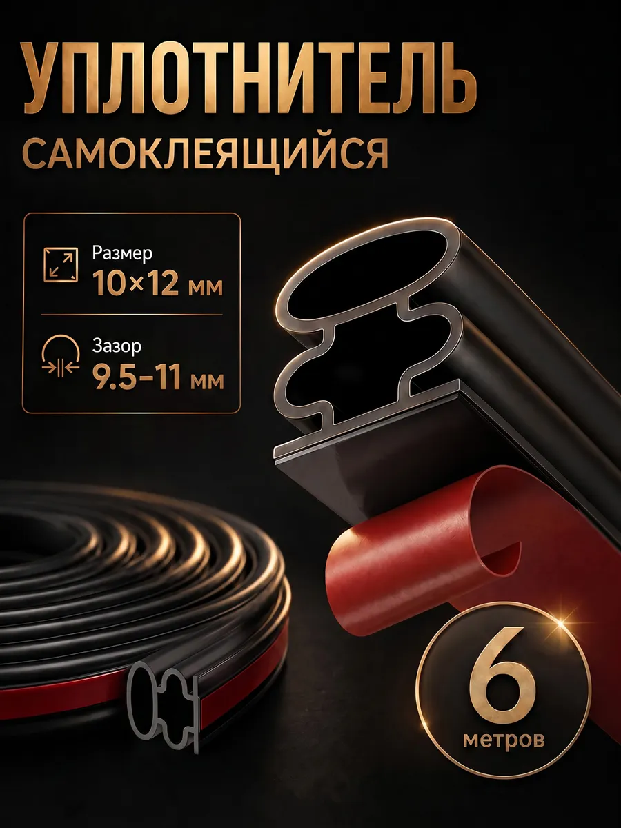 Самоклеящийся уплотнитель для дверей 10х12 мм утеплитель