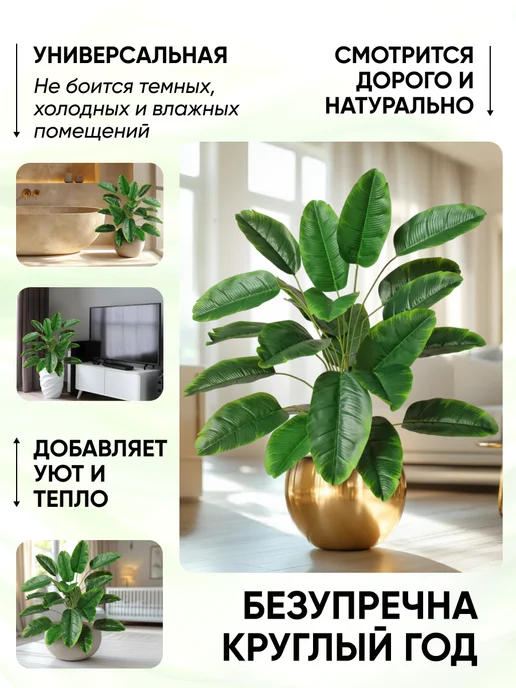 ЛинияДекора Пальма искусственная Стрелиция большое растение, зеленый, фото 6