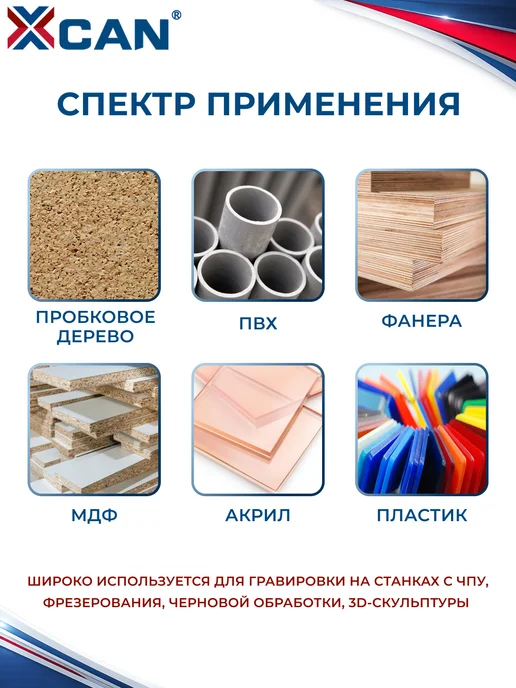 XCAN Фреза спиральная однозаходная, 6х42х70 мм, по дереву, 42x70 мм, фото 6