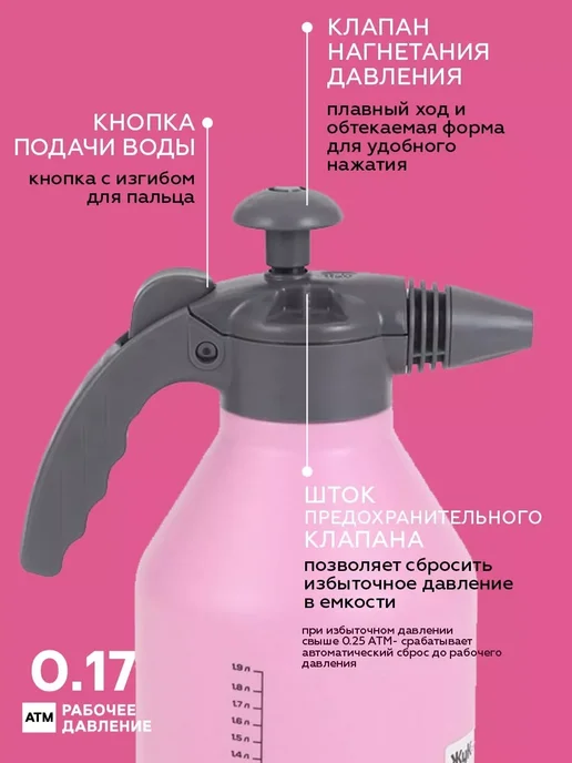 Опрыскиватель садовый 2,5 л розовый, 2,5 л, фото 2