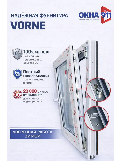 ОКНА911 Окно пластиковое 1200×1000 мм (Ш×В) поворотно-откидное, вариант, фото 6