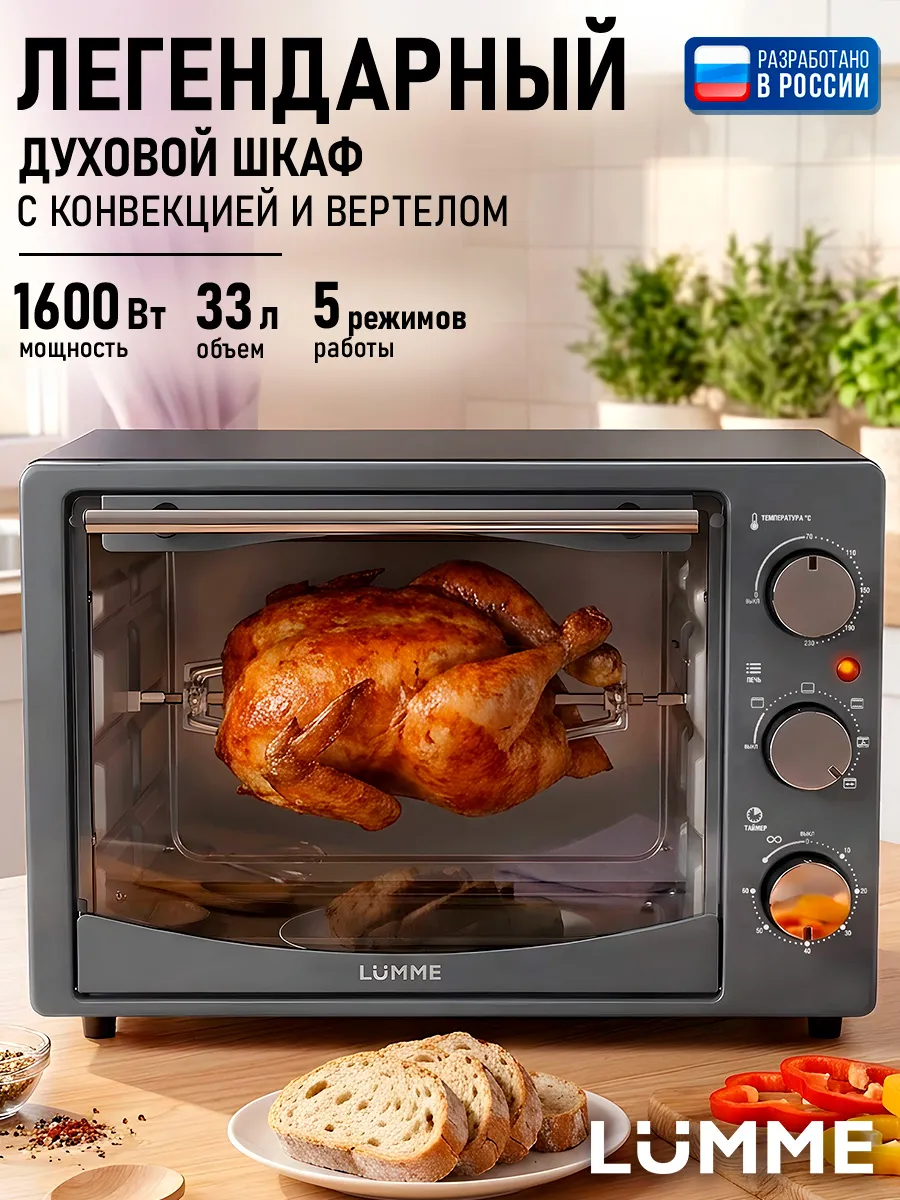 Мини печь электрическая с конвекцией, духовка 28л 1600 Вт