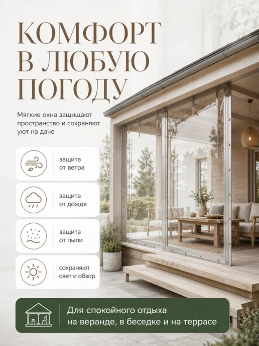 Tentoff Мягкие жидкие окна для беседки с креплением 200х200, 200x200, фото 3