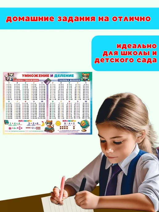 ИП Дзус Обучающий плакат Умножение и деление на стену в школу детям, вариант, фото 7