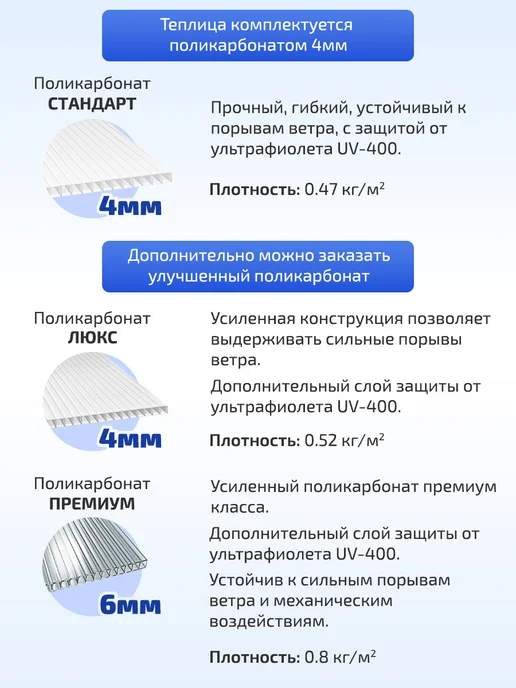 TEPLITSA-RUS Теплица Арочная из Поликарбоната Усиленная 2.5х4м Боярская, вариант, фото 6