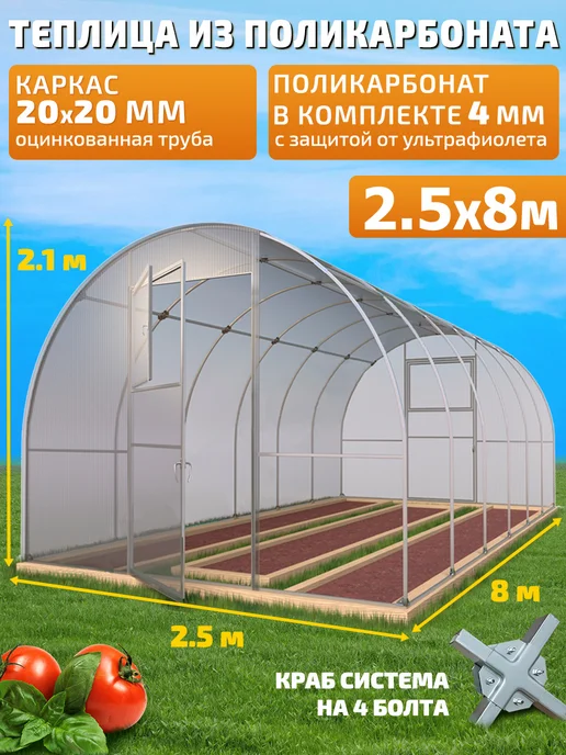 TEPLITSA-RUS Теплица Арочная из Поликарбоната Усиленная 2.5х8м Боярская, вариант