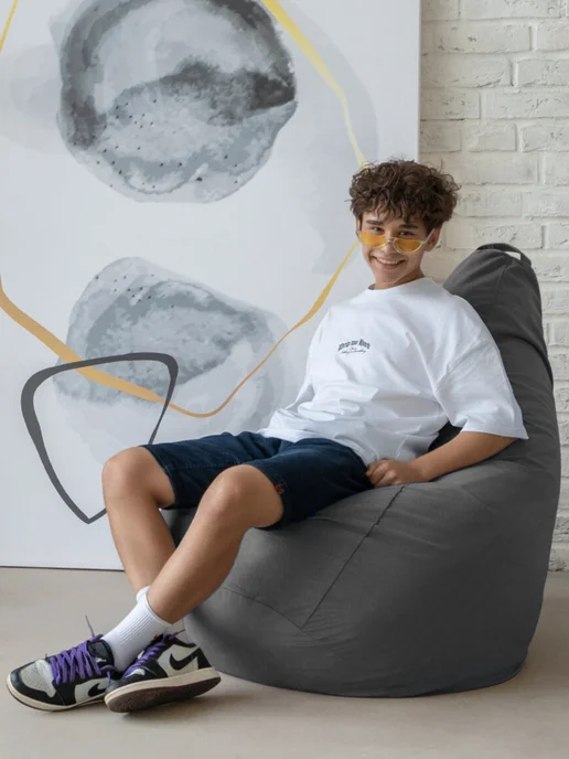 CoolPouf Комплект из 2 кресло мешков XXL велюр, серый, фото 2