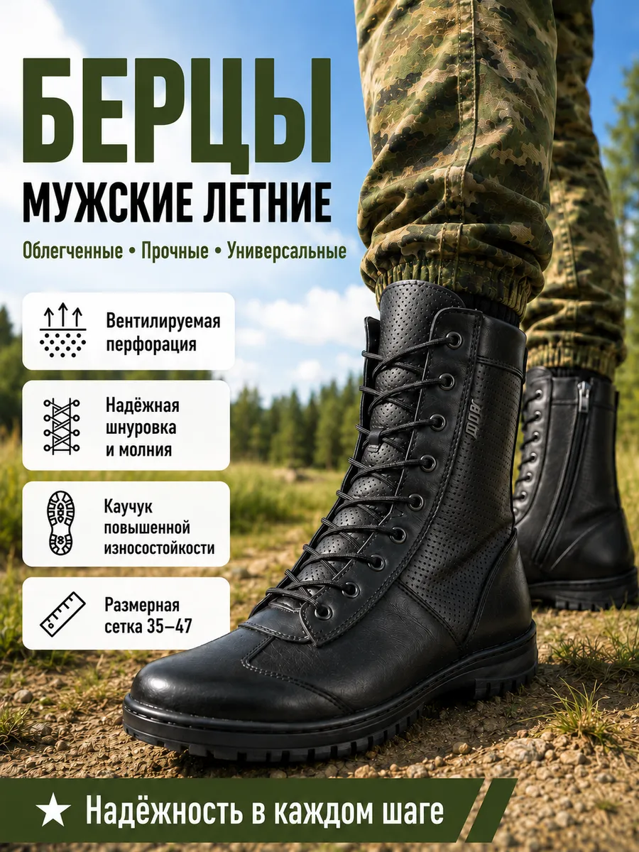 Берцы мужские летние облегченные на молнии