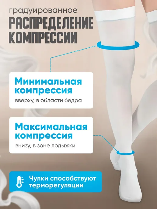 Компрессионные чулки 1 класс для родов и операции, белый, фото 3