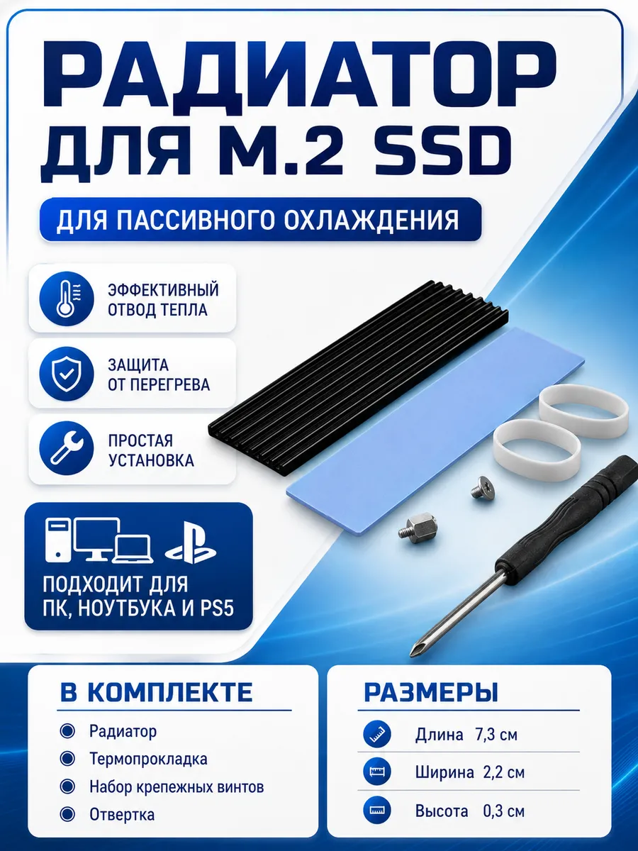 Радиатор для m2 SSD , набор крепежных винтов