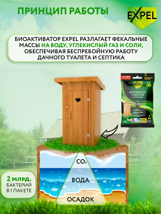 Expel Биоактиватор для септиков и дачных туалетов саше 40г, 150 г, 3 шт, фото 5