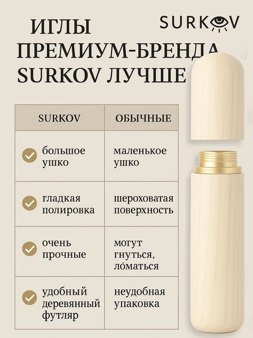 Surkov Иголки для шитья с большим золотым ушком 30 штук в кейсе, вариант, фото 6