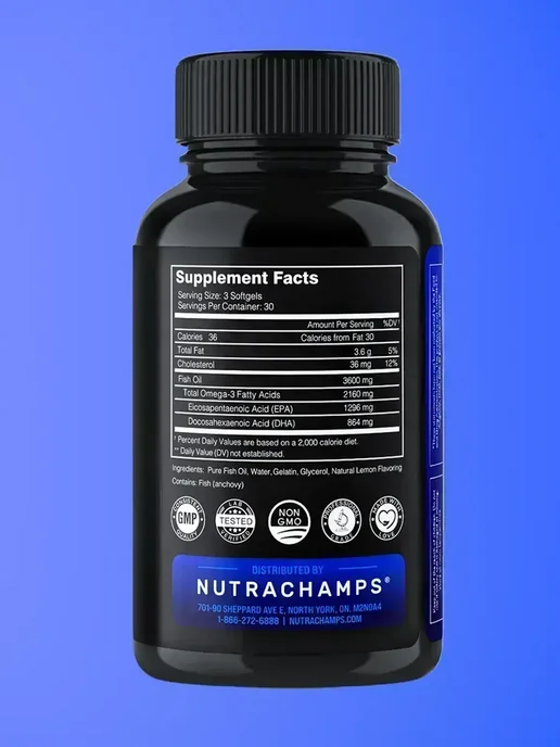 Nutra Champs Омега 3 рыбий жир 3600 мг 90 капсул, 170 мл, фото 5