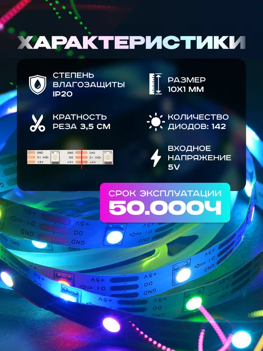 KVATR Светодиодная лента RGB для телевизора 5м, 5 м, фото 2