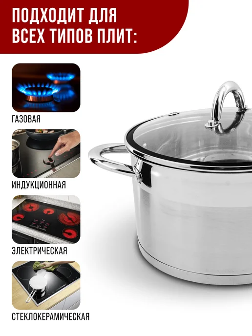 Кастрюля нержавеющая сталь с крышкой 3.6 л - фото 3
