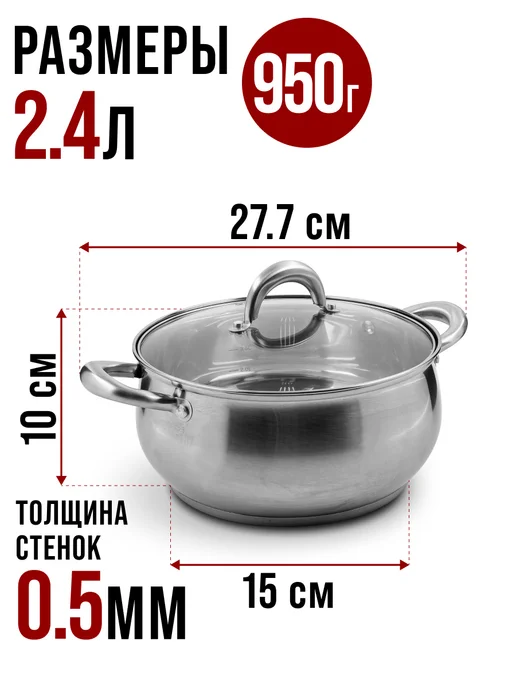 Кастрюля нержавеющая сталь с крышкой 2,4 л - фото 2