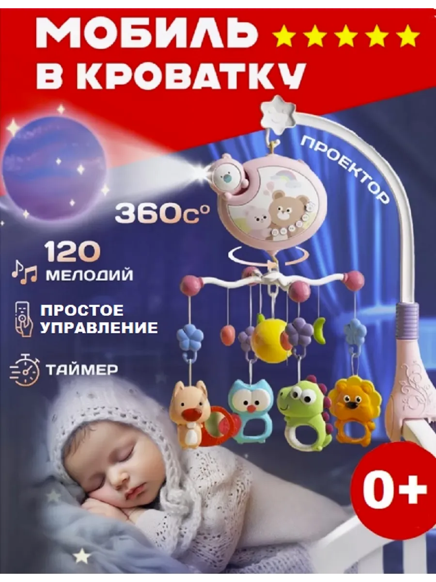 Музыкальный Мобиль с таймером и проектором каруселька