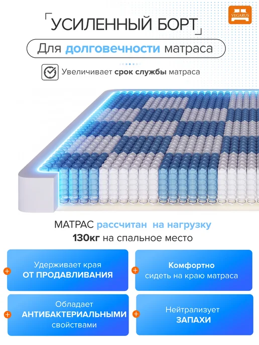 VEGARUS Матрас 160х200 пружинный анатомический на кровать, 160x200, фото 3