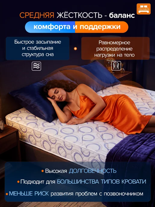 VEGARUS Матрас 160х200 пружинный анатомический на кровать, 160x200, фото 8