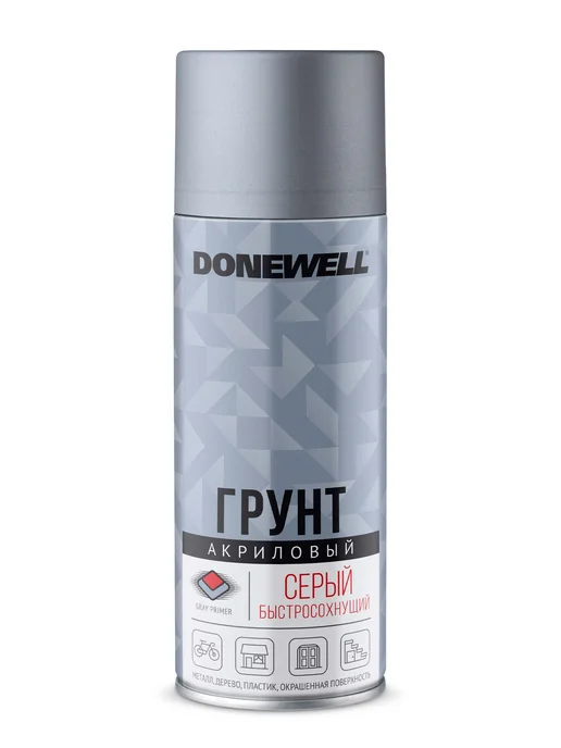 DONEWELL Грунт акриловый серый. Грунтовка в баллончике, серый, фото 6