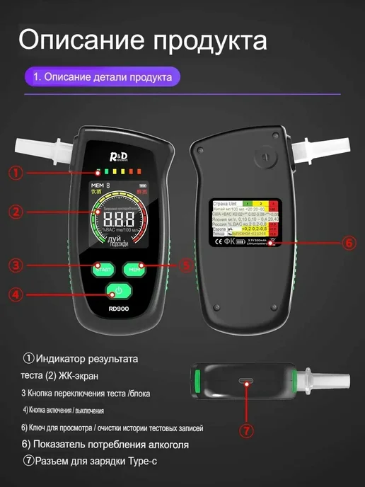 R&D INSTRUMENTS Алкотестер цифровой профессиональный, вариант, фото 5