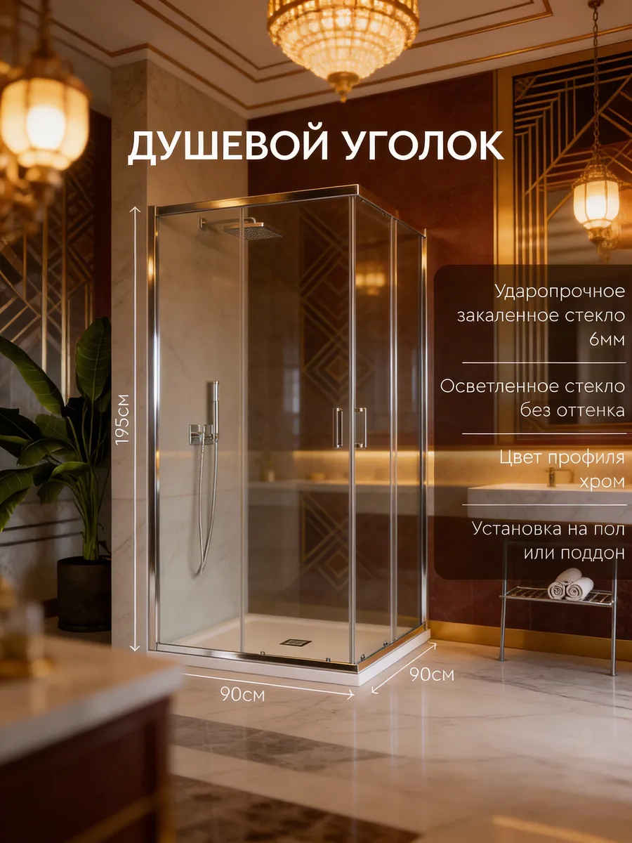 Душевое ограждение 90*90 профиль хром