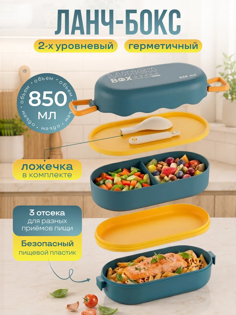 Контейнер для еды ланч бокс с отделениями и ложкой