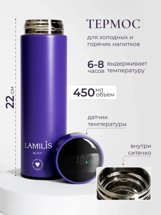 LAMILIS Подарочный набор зимний варежки термос и косметика, фиолетовый, фото 2
