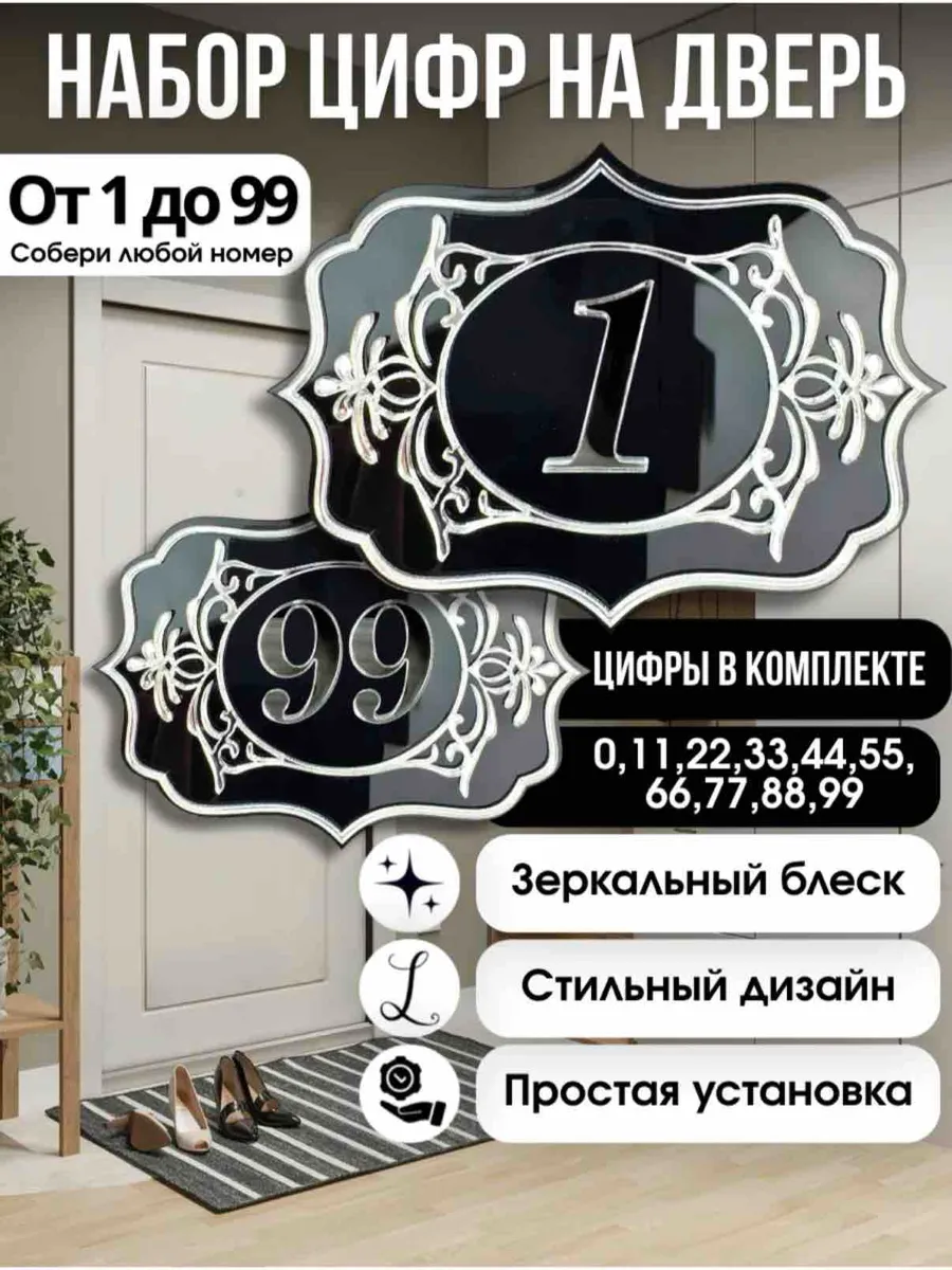 Цифры на дверь квартиры, табличка самоклеящаяся