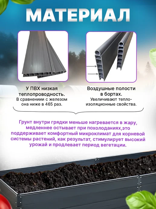 Грядка пластиковая ПВХ 200х80х12.5 садовая огород, 80x12.5, фото 4