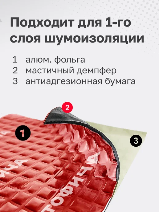 АВТОФИЧА Шумоизоляция для автомобиля 2мм виброизоляция 5 листов, 2мм, фото 2