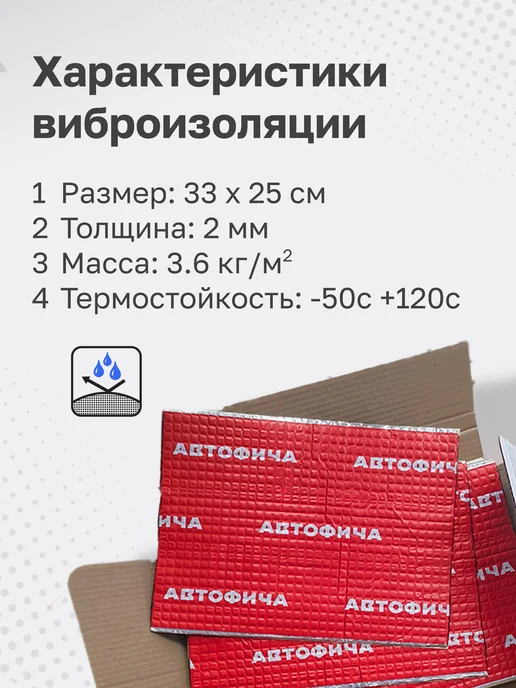 АВТОФИЧА Шумоизоляция для автомобиля 2мм виброизоляция 5 листов, 2мм, фото 3