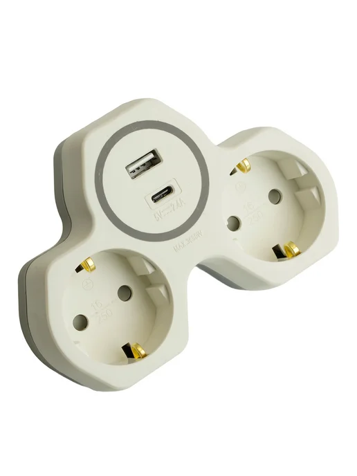STEKKER Разветвитель сетевой тройник c usb и type c, белый, фото 5