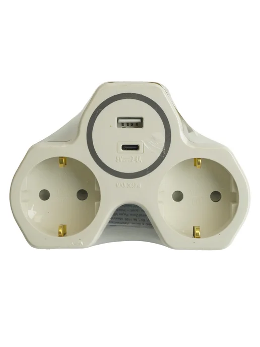 STEKKER Разветвитель сетевой тройник c usb и type c, белый, фото 7